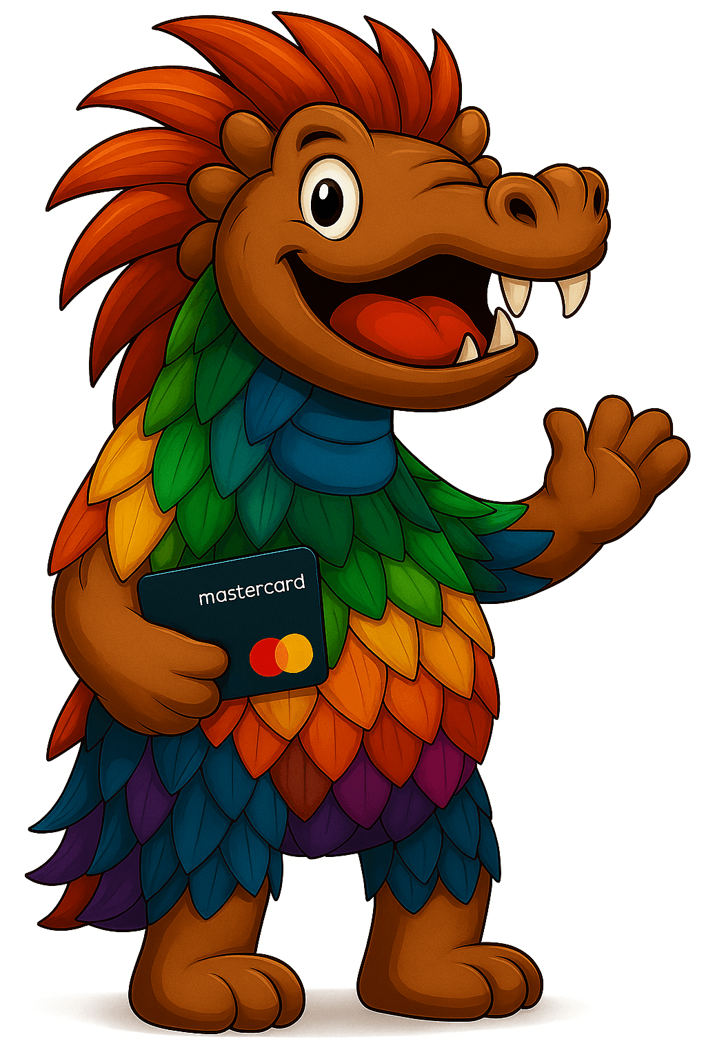 Personaje mascota con tarjeta