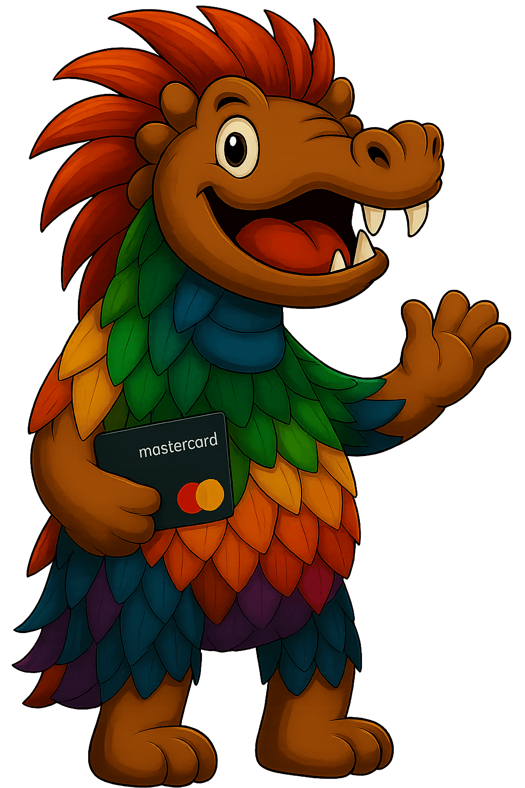 Personaje mascota con tarjeta